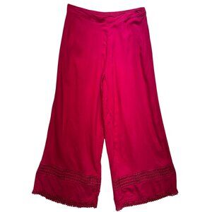 Morpankh Womens Wide Leg Eyelet Lace Palazzo Pants Sz XL Bright Pink Lightweight